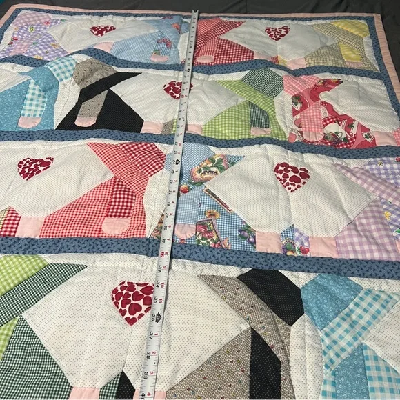 sun bonnet girl quilt 40" X 43" Multi Color With Pink Border Smallish Size